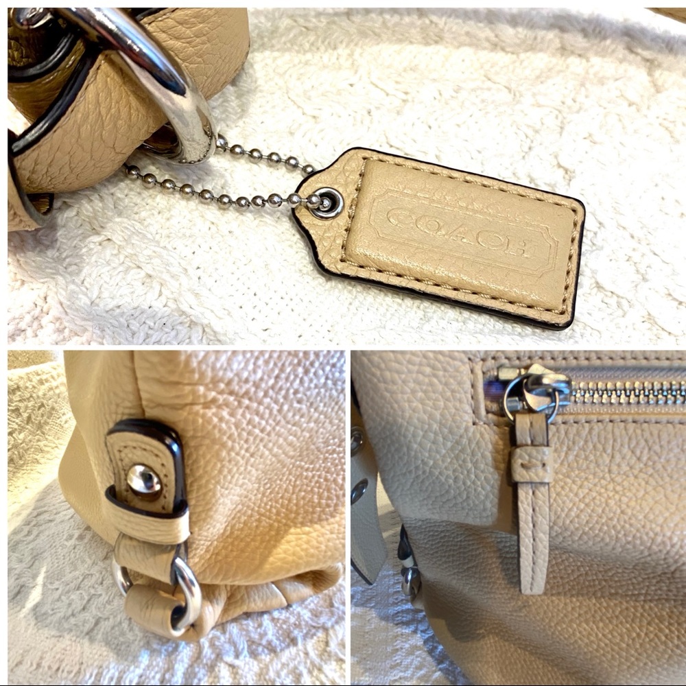 Coach Pebbled Leather Duffle Bag Soho Handbag Mint XL Crossbody East West beige - Picture 12 of 16